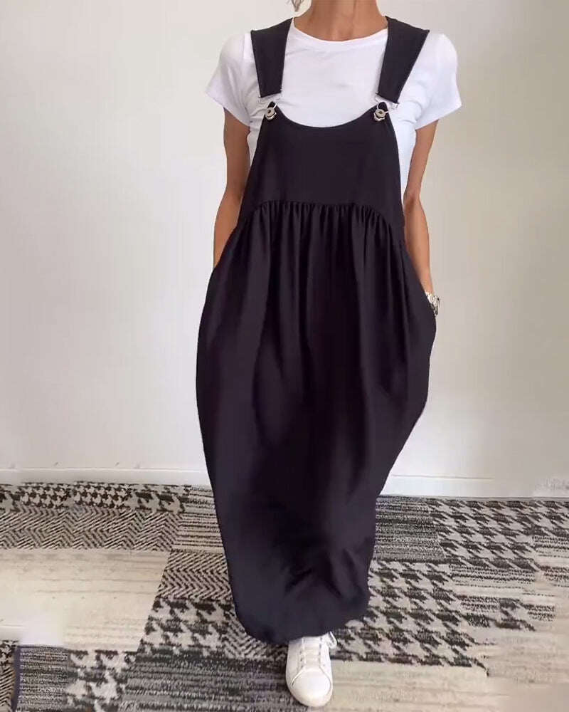 Vestido casual com alças de cor sólida