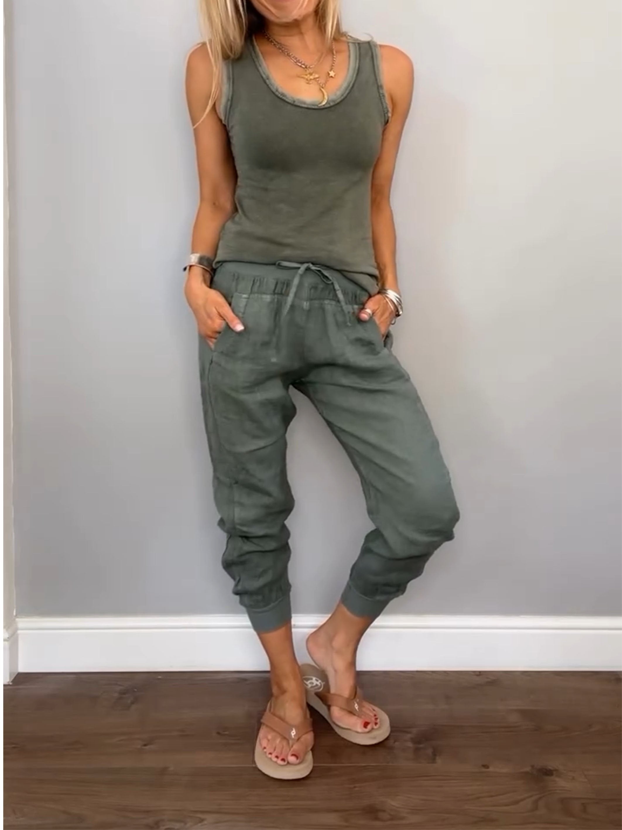 Completo casual da donna in due pezzi in cotone e lino estivo Daliy