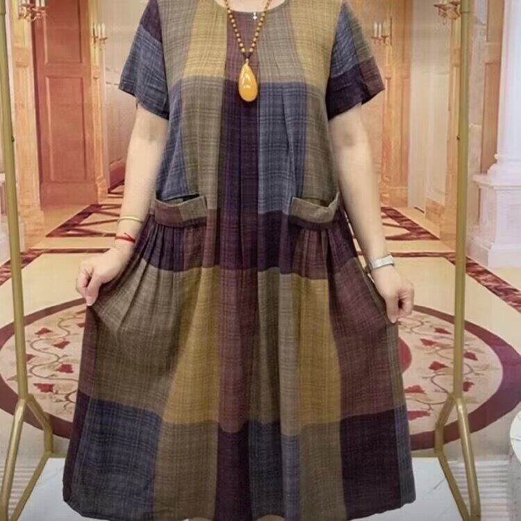 ❤️【50-100 kg】2025 vestido de viagem xadrez casual, elegante e confortável roupa de maternidade