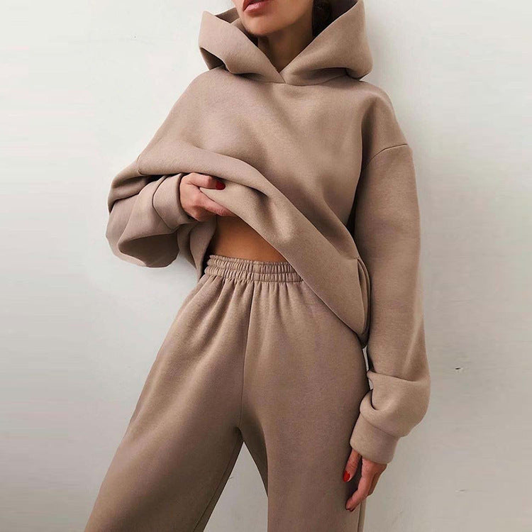 Set di due pezzi di felpa e pantaloni a maniche lunghe ispessiti casual e alla moda