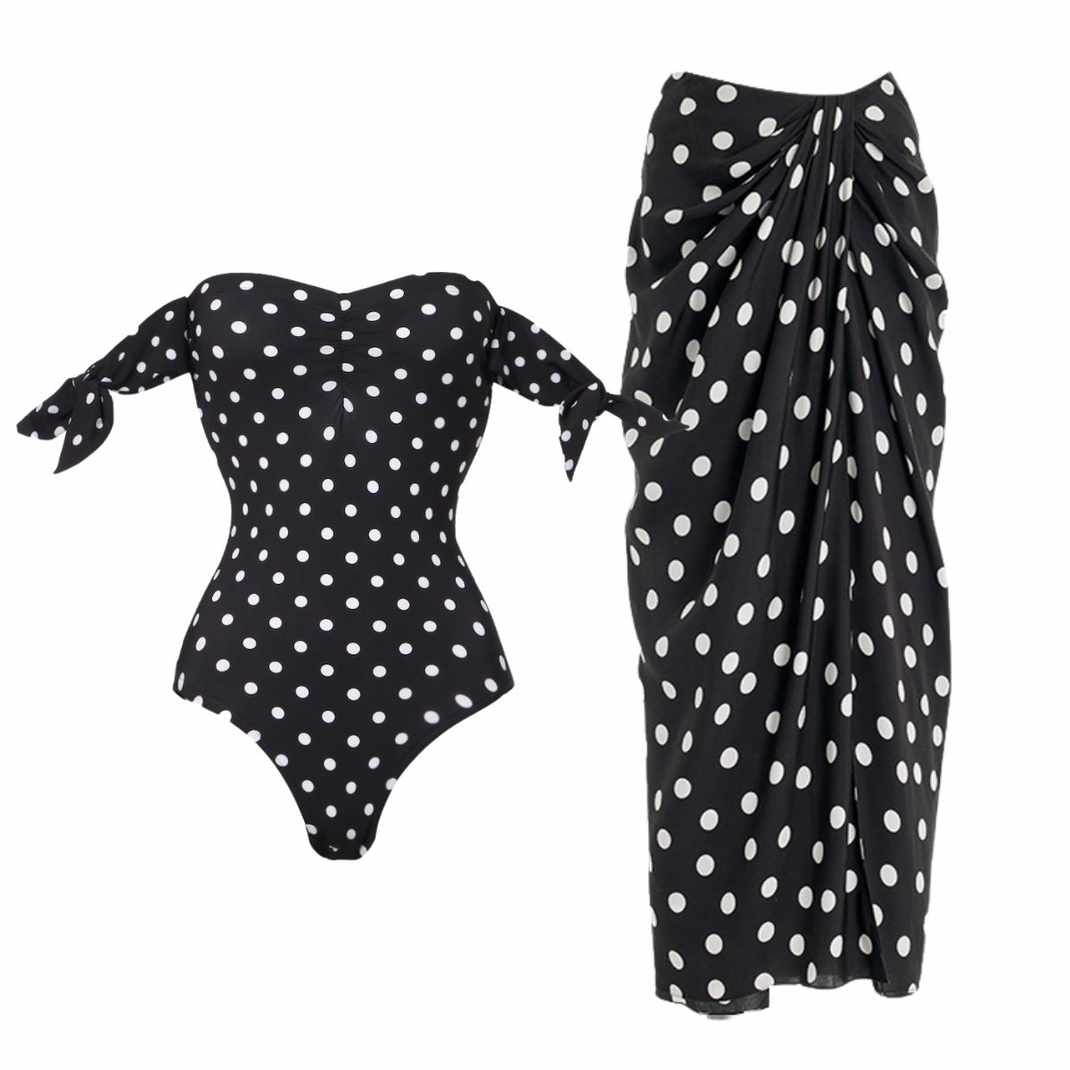 Polka-Dot One Piece Swimsuit and Skirt