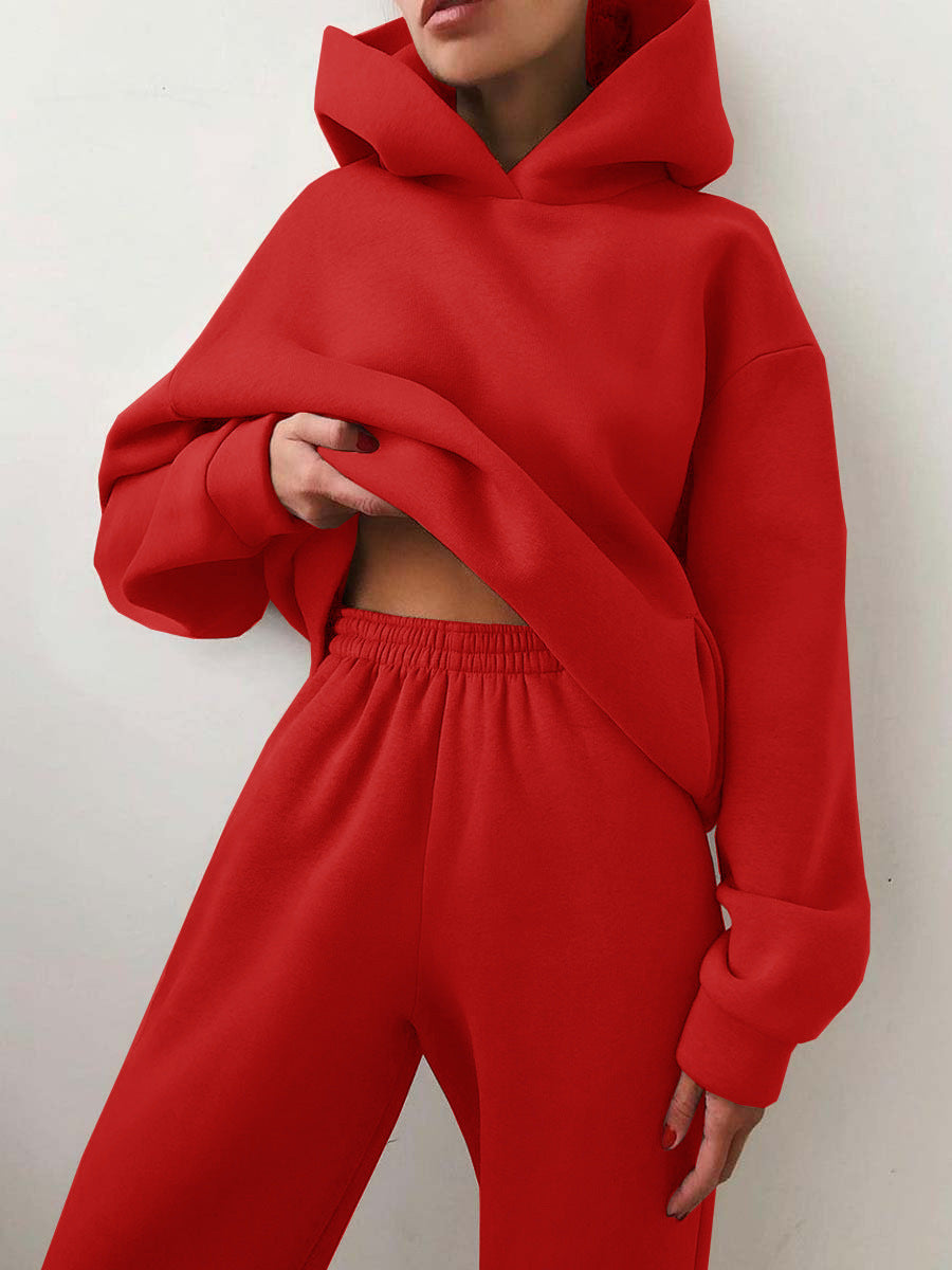 Set di due pezzi di felpa e pantaloni a maniche lunghe ispessiti casual e alla moda