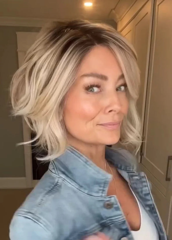 Silver Wig Black Hair Roots Curly Side Short Hair