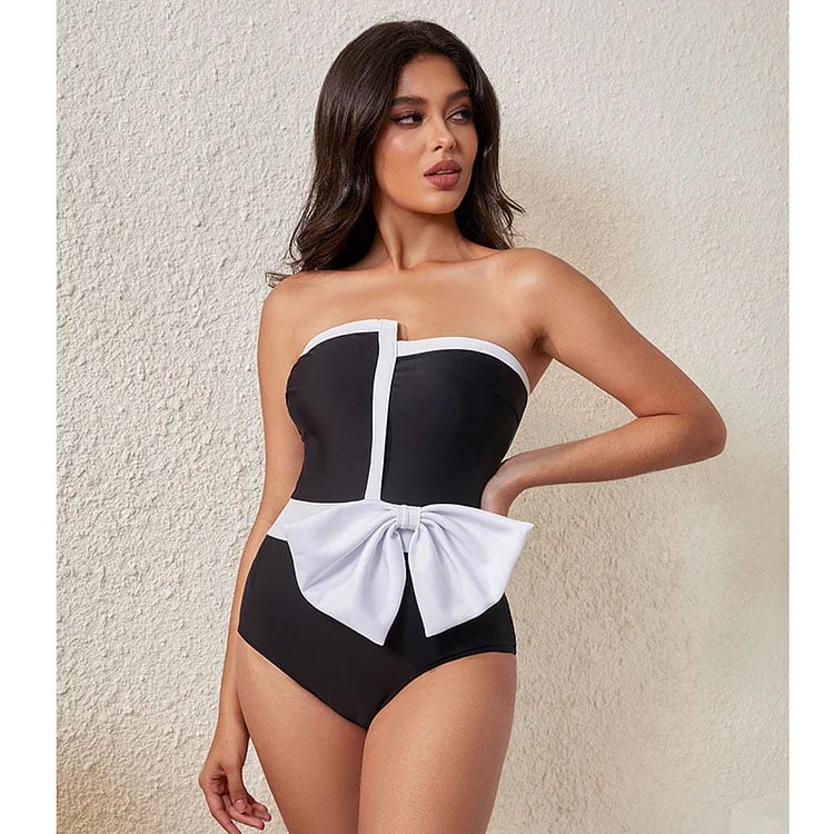 2025 New 3D Bow Decoration One Piece Swimsuit Set