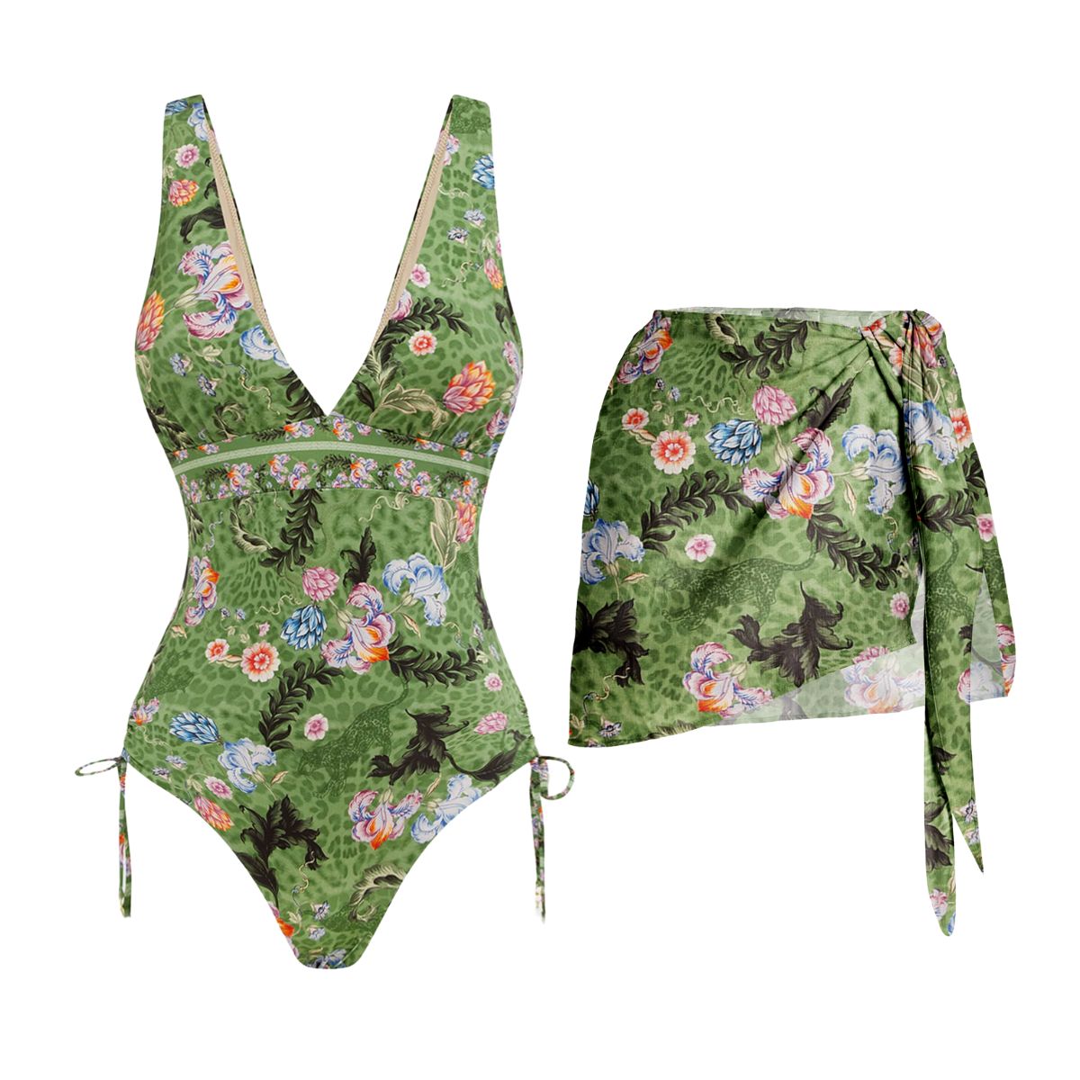Retro Printed One Piece Swimsuit and Sarong 👙