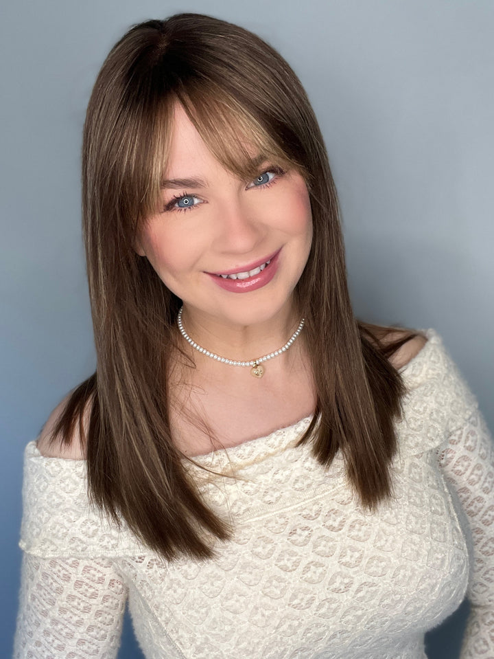 Lace Real Dark Brown Wig with Blonde Highlights