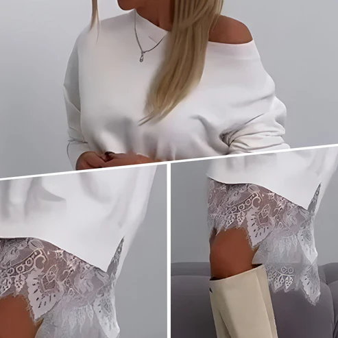 Pulover srednje dužine širokog kroja s čipkom