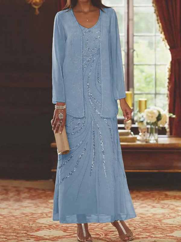 Vestido elegante feminino de duas peças com jaqueta