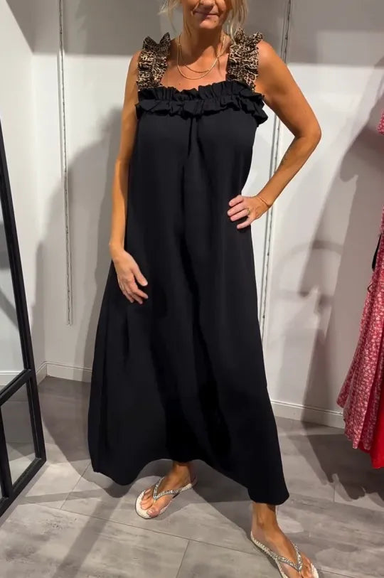 Vestido casual feminino com alças e estampa de oncinha
