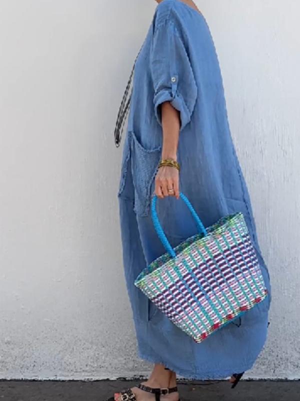 💕OFFERTA SPECIALE 50% DI SCONTO💕Abito lungo patchwork in cotone e lino