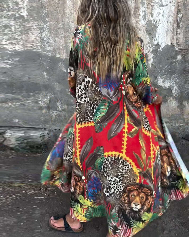 Vestidos camisa fashion estampados com botões