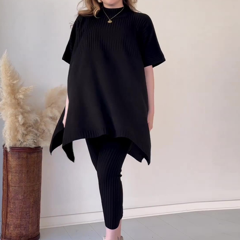 Maglione lavorato a maglia sciolto, set casual in due pezzi