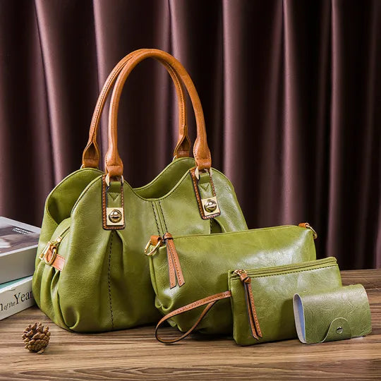 Conjunto de várias peças de bolsa de couro artesanal