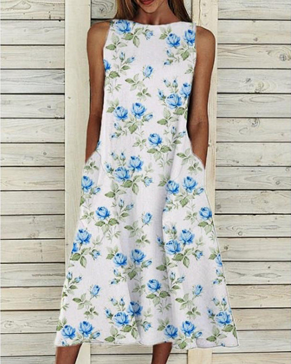 Groovy Plant Print ujjatlan Midi ruha