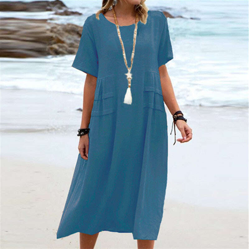 Vestido de algodão com gola redonda