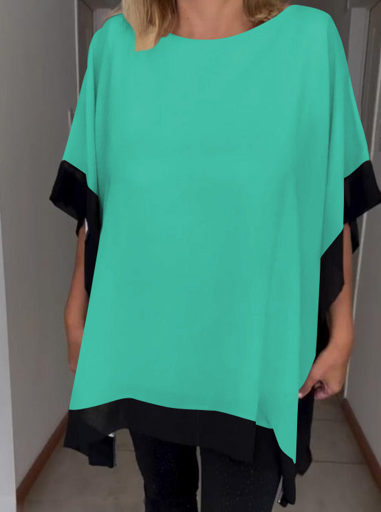 Top casual patchwork in colori a contrasto