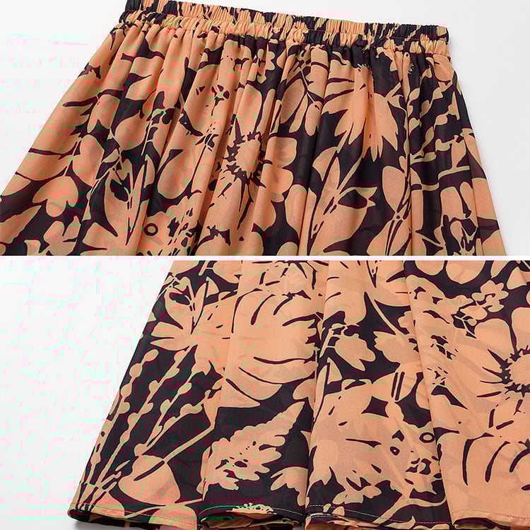 2025 New V Neck Shadow of Trees Printed One Piece Swimsuit Set