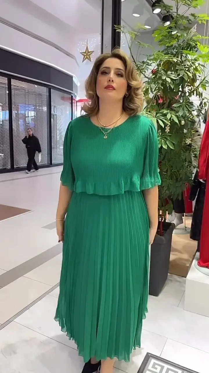 🔥Zielone Swiatki / Whit Sunday 70% Off‼️Jednolita Kolorowa Luźna Sukienka z Półrękawem i Okrągłym Dekoltem