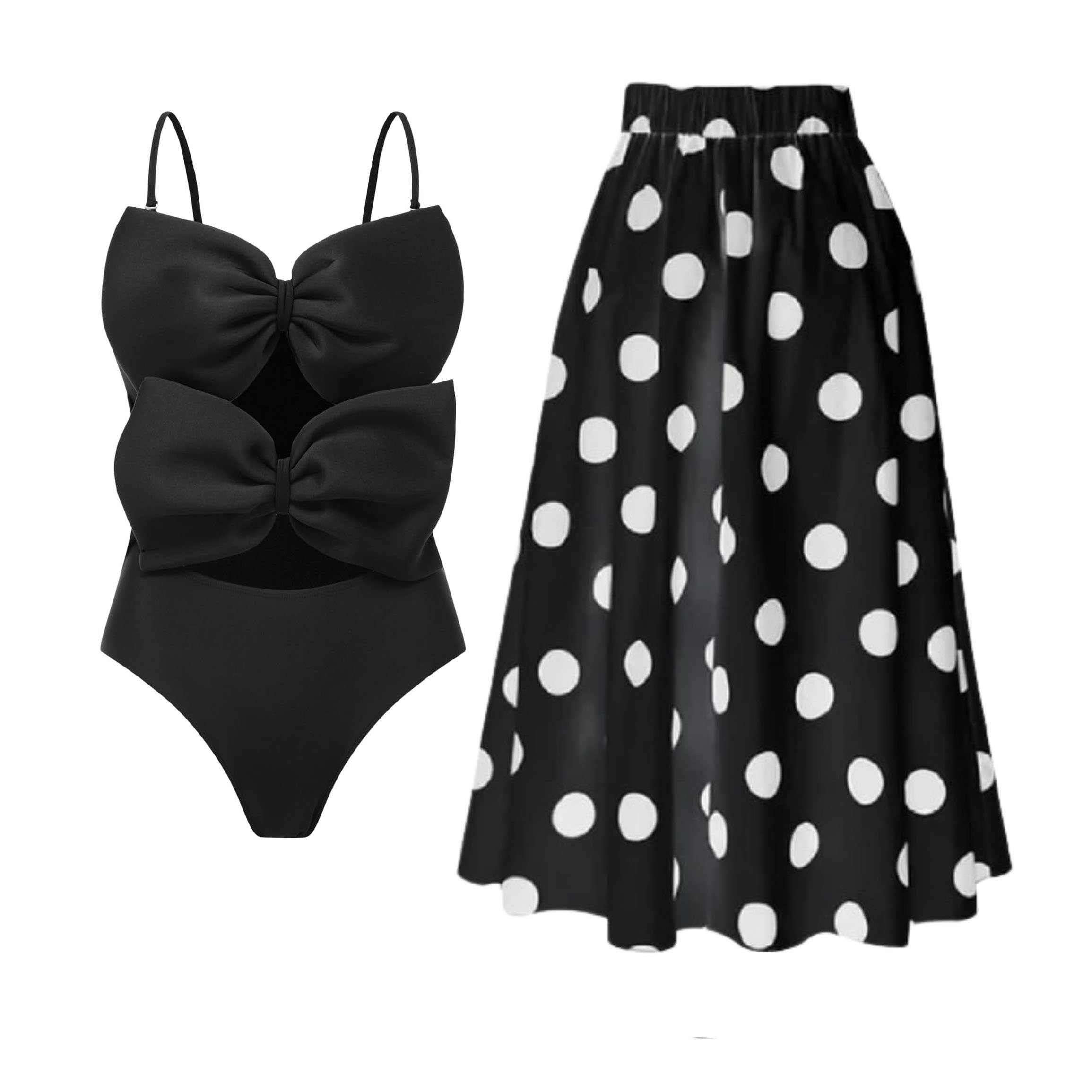 New 3D Bow Dots Printed Swimsuit Set