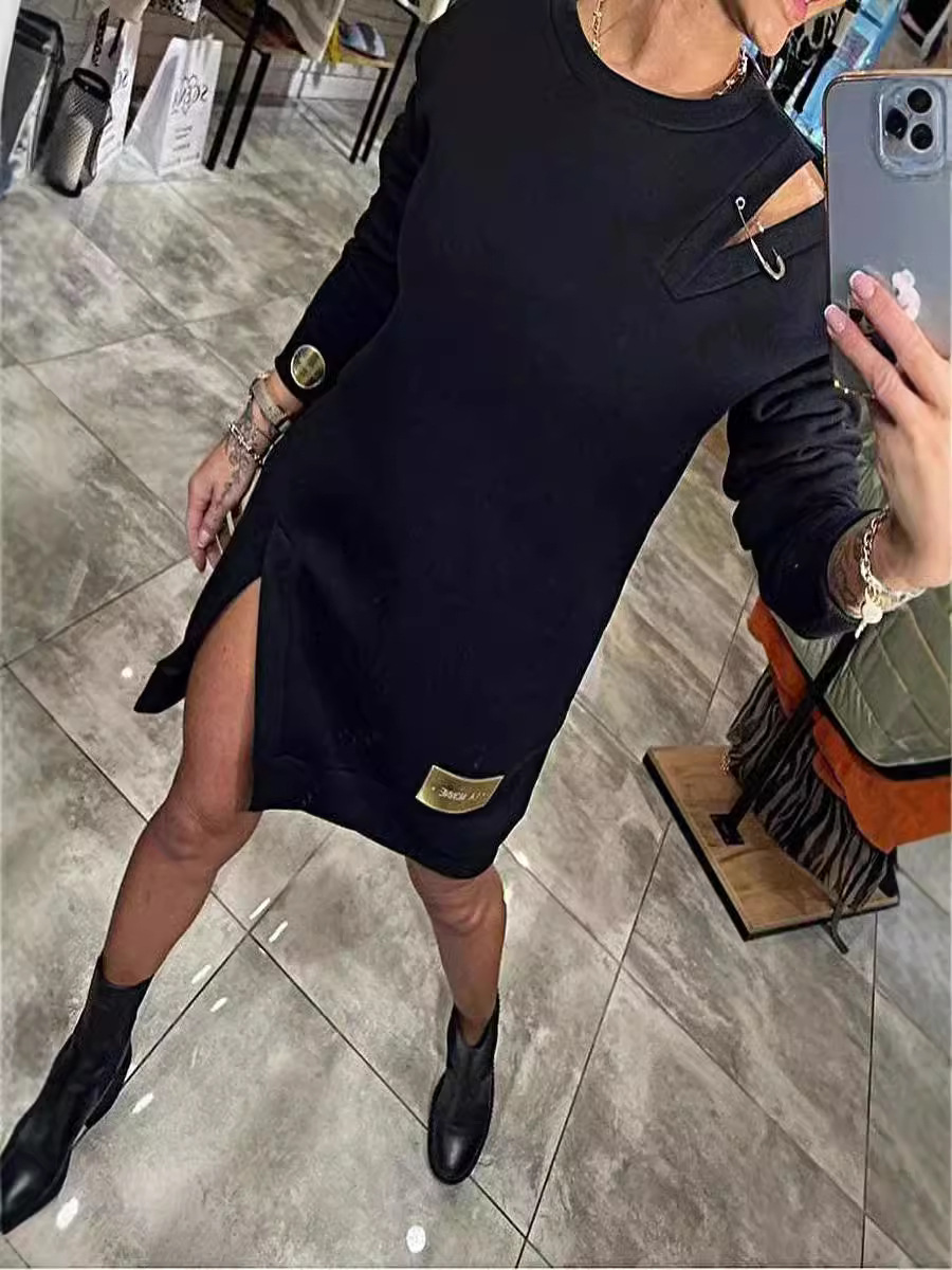 🍂 Novi dolazak u jesen 2024. | Elegantna široka midi haljina s okruglim izrezom i prorezom sa strane ✨