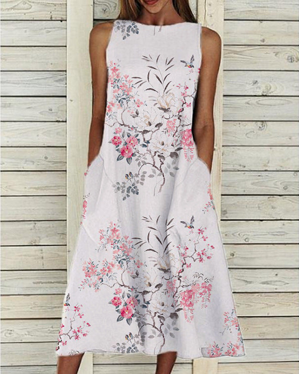 Groovy Plant Print ujjatlan Midi ruha
