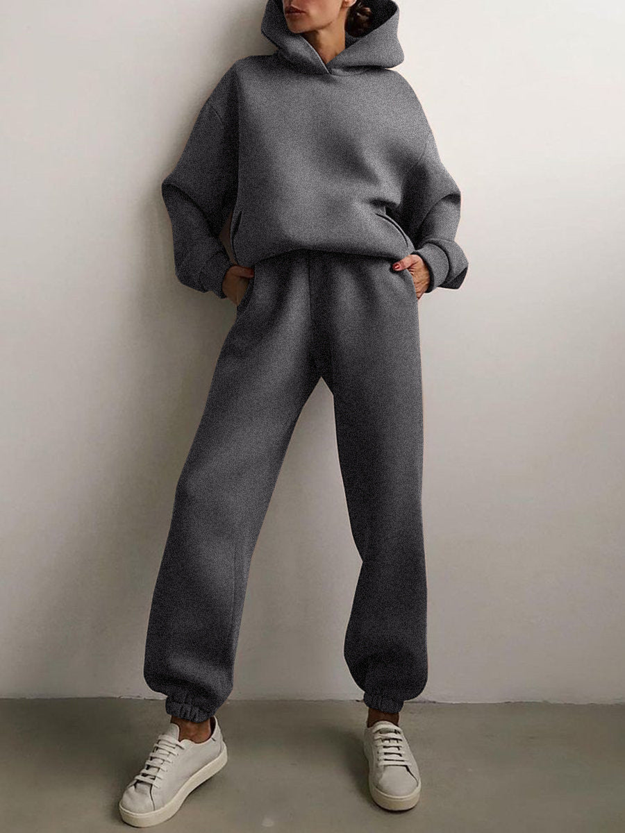 Set di due pezzi di felpa e pantaloni a maniche lunghe ispessiti casual e alla moda