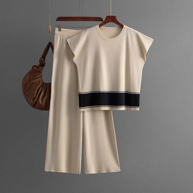 Maglione lavorato a maglia larga, pantaloni larghi a vita alta e dimagranti, set a due pezzi alla moda