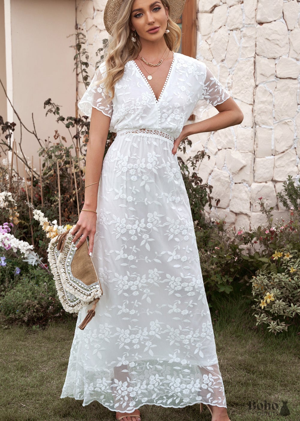 2025 New Elegant White Floral Lace Dress