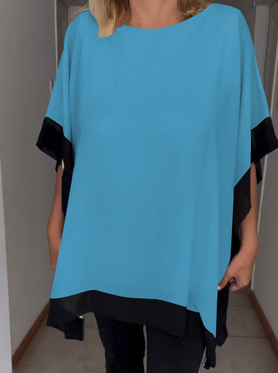 Top casual patchwork in colori a contrasto