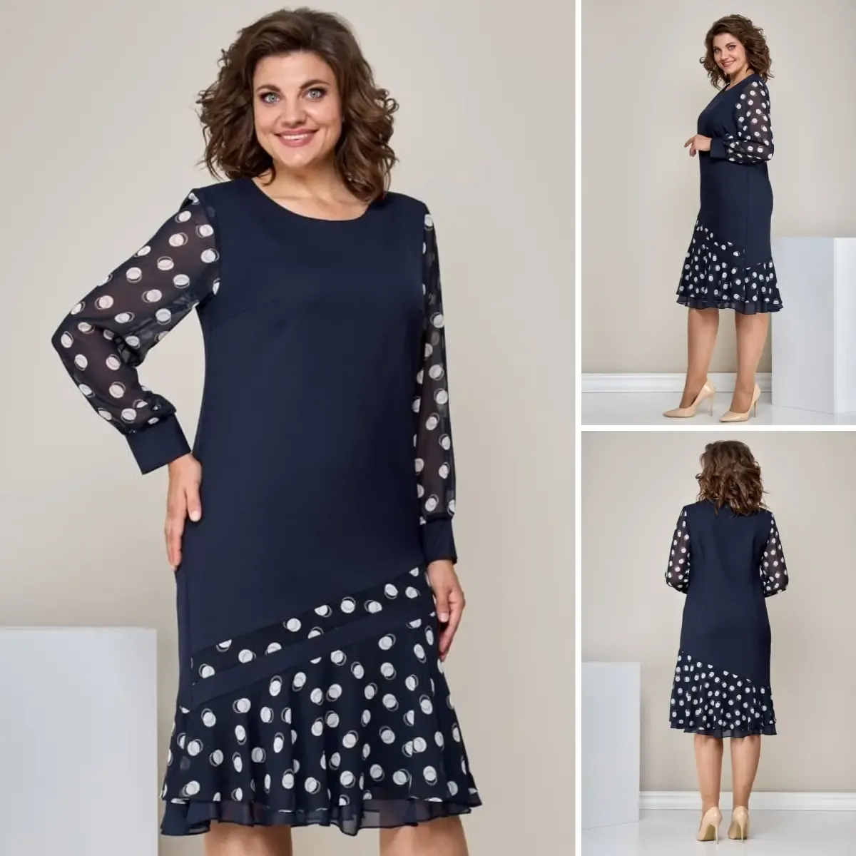 🏆Saia mais vendida de 2025 🎈🥰[S-5XL]Vestido moderno, confortável e elegante com estampado de bolinhas de chiffon