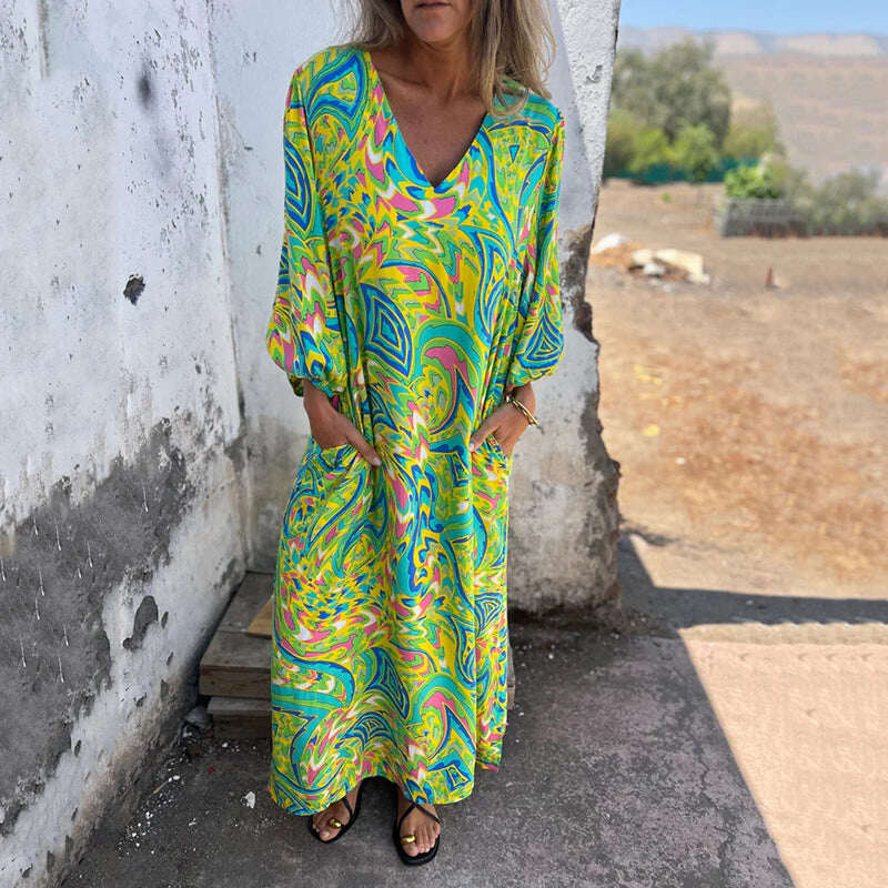Vestido longo com decote em V 2025 para primavera/verão