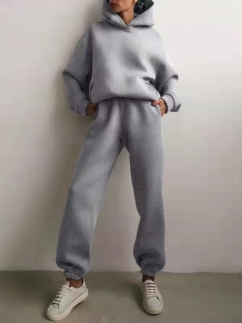 Set di due pezzi di felpa e pantaloni a maniche lunghe ispessiti casual e alla moda