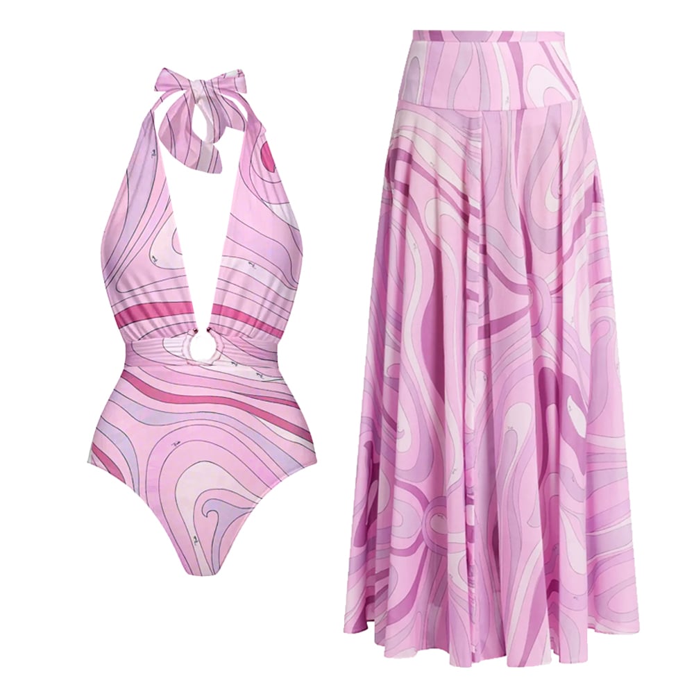 ✨ 2025 New Design 🎀 Deep V Neck  Color Stripes Swimsuit Set