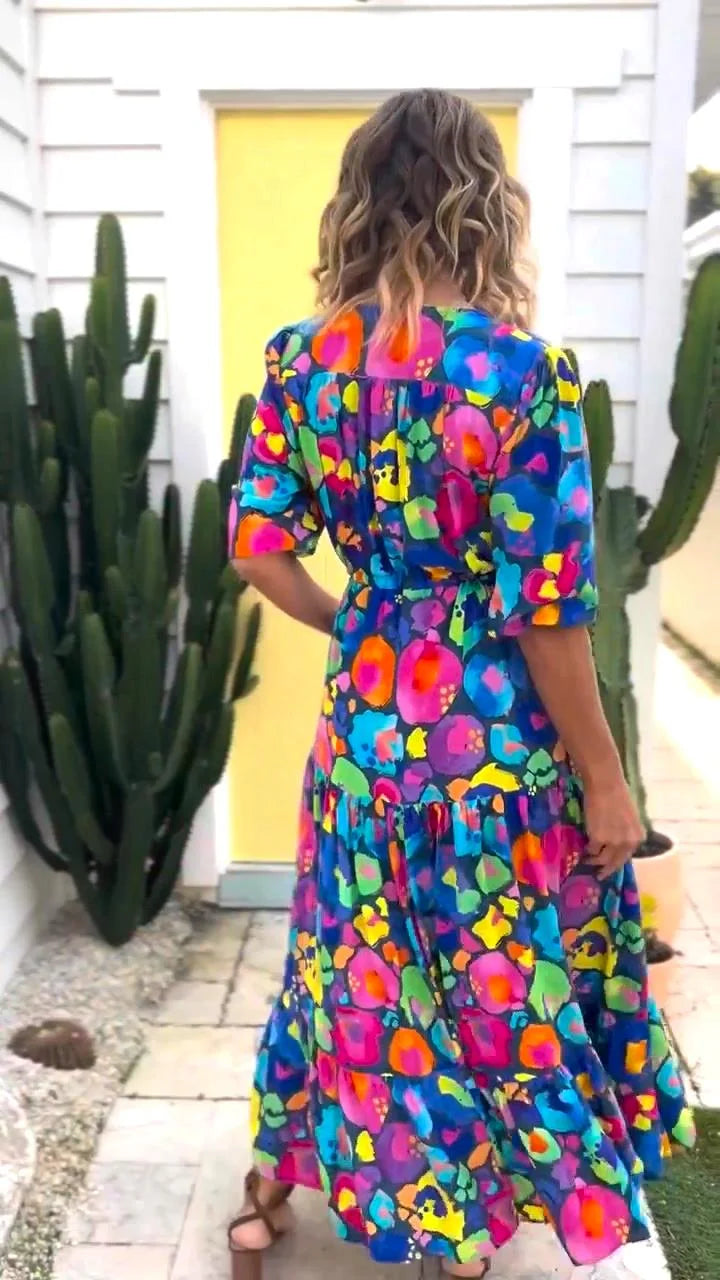 🌈Vestido midi com estampa floral