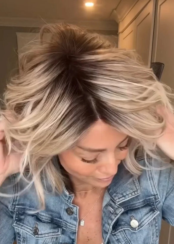 Silver Wig Black Hair Roots Curly Side Short Hair