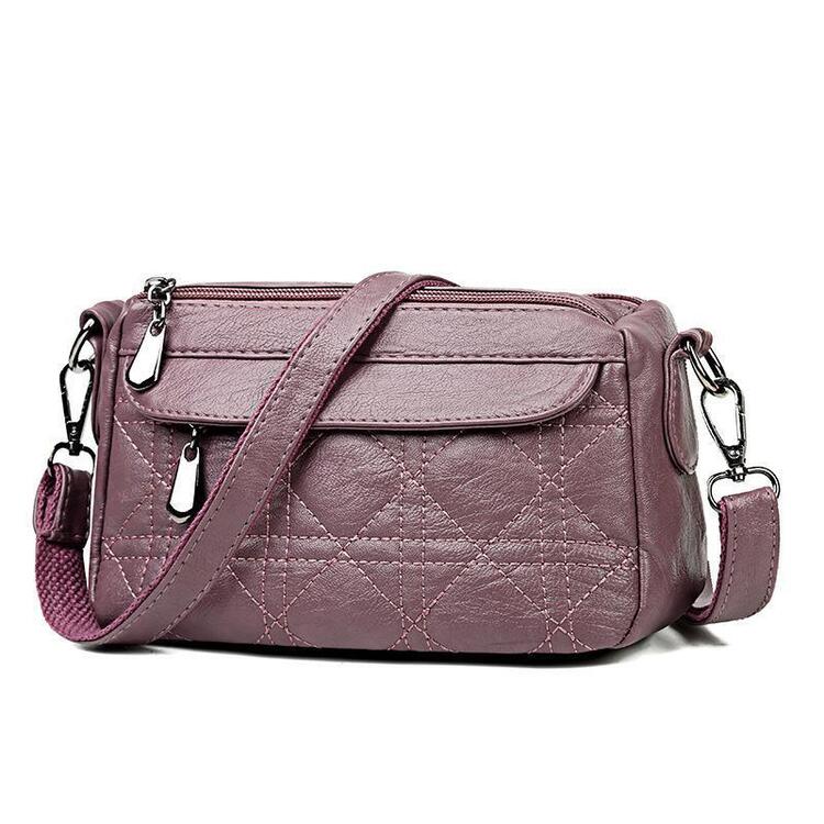 Bolsa transversal feminina de camada dupla com grande capacidade, bolsa feita de couro macio lavado