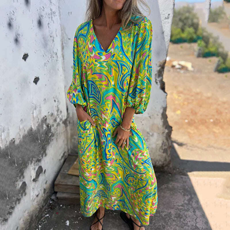 Vestido longo com decote em V 2025 para primavera/verão