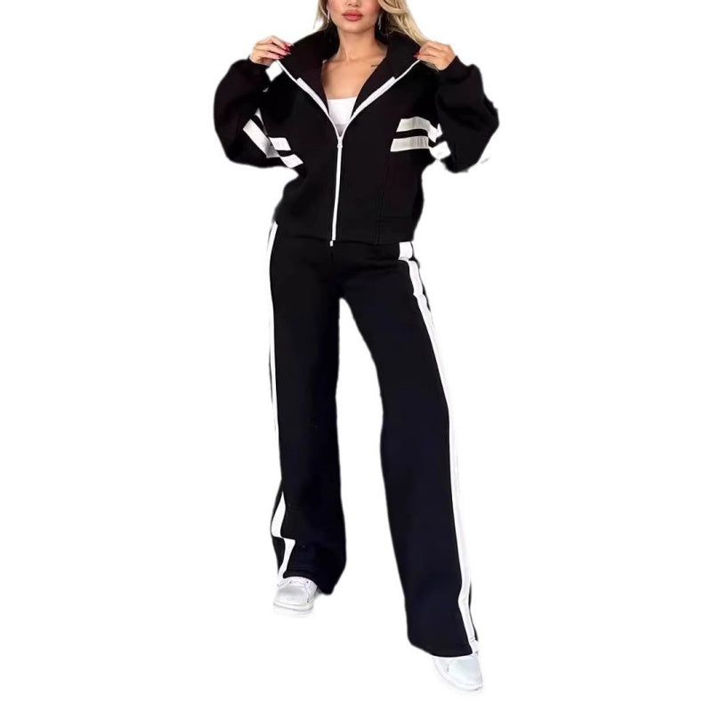 🔥🔥Conjunto feminino de 2 peças com jaqueta listrada com zíper e calça casual