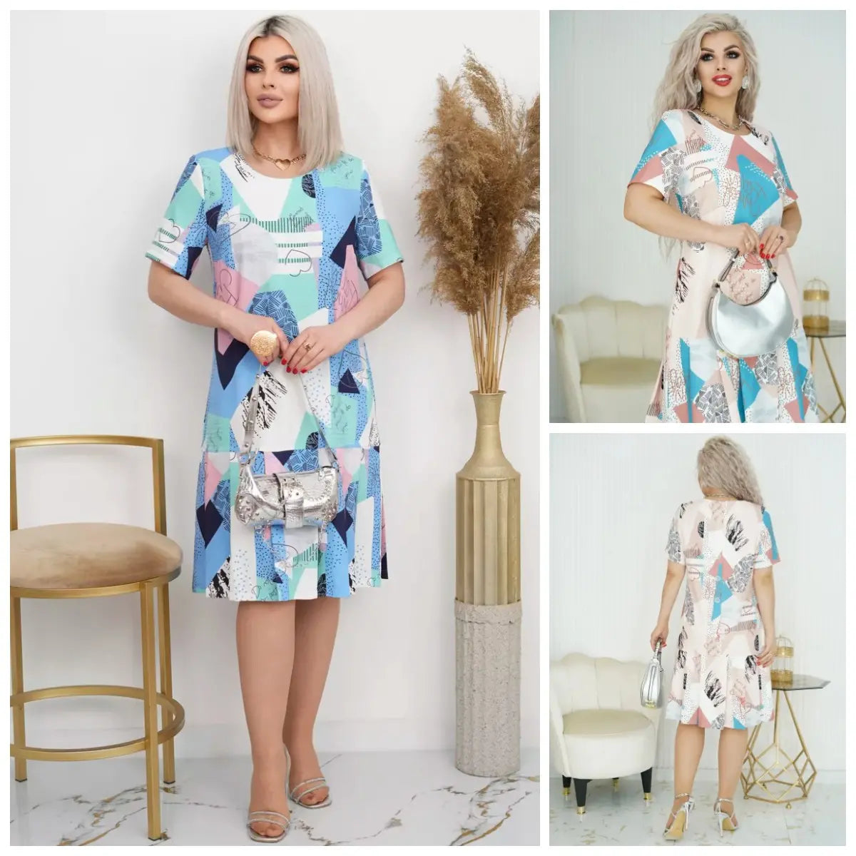 2025 vestido estampado digital de verão com mangas curtas para mulheres🌈