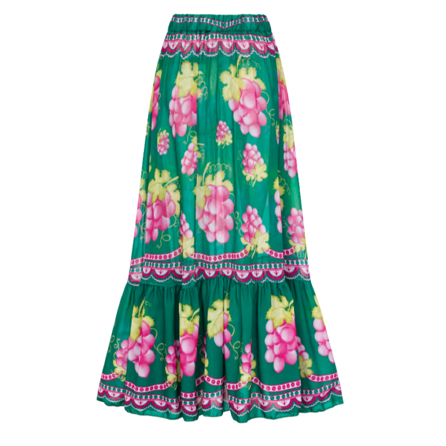 🌼 Long-sleeved Retro Green Grapes Print One Piece Swimsuit and Skirt 😍