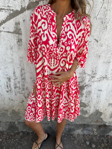 💖Limited Sale 48% OFF💖Printed V-Neck Dress with 3/4 Sleeves