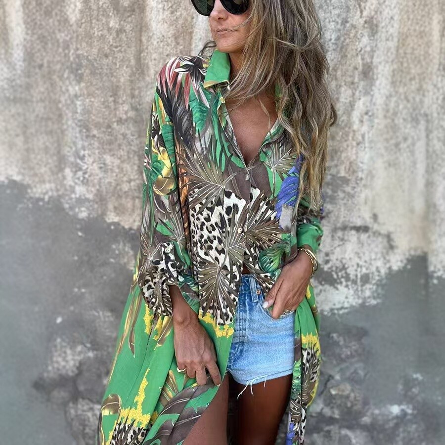 Vestidos camisa fashion estampados com botões