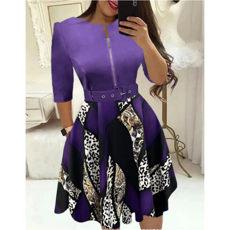 Moda feminina vestidos elegantes com mangas compridas e cinto