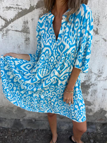 💖Limited Sale 48% OFF💖Printed V-Neck Dress with 3/4 Sleeves