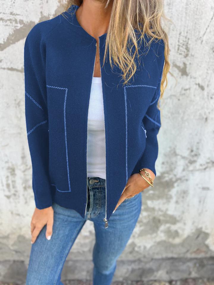 Giacca sottile casual con cerniera e collo rotondo