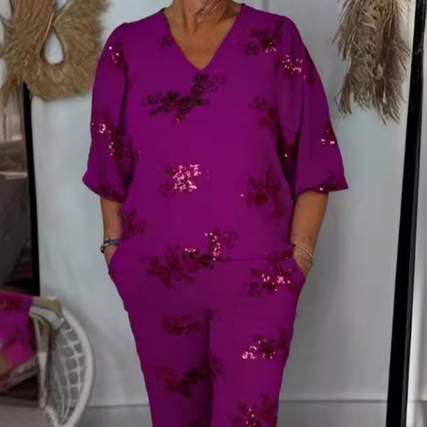 💝 Conjunto feminino de blusa e calça bordada com ilhós