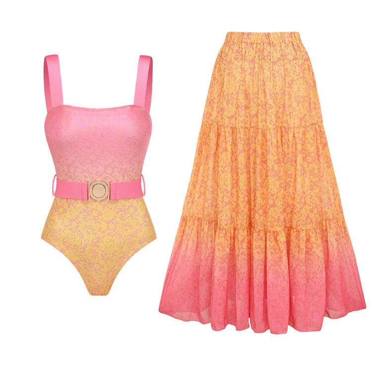 👙 Gradation Print Skirt Swimsuit Set