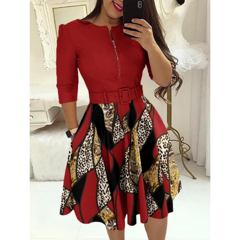 Moda feminina vestidos elegantes com mangas compridas e cinto