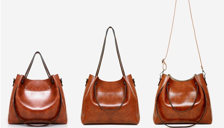 Bolsa retrô feminina de quatro peças em PU de grande capacidade, cor sólida, inclinada, uma bolsa de ombro