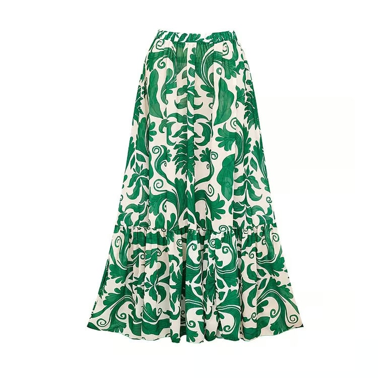 V Neck Print Two Piece Swimsuit Set - Green
